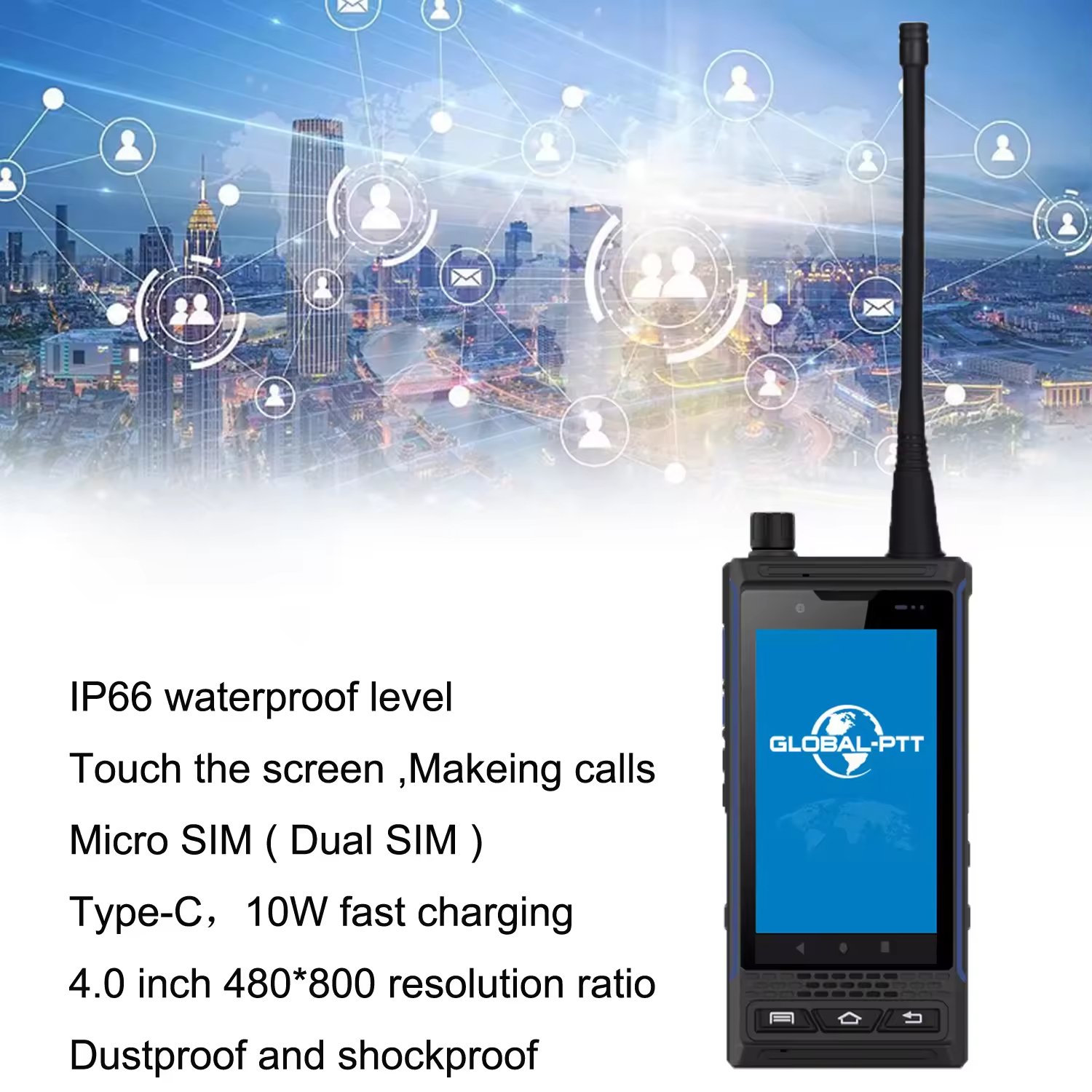 C03 3G 4G 4 inch Touch Smartphone with 4W DMR Digital Analog PTT walkie talkie wifi bluetooth PDA terminal NFC SOS Rugged phone
